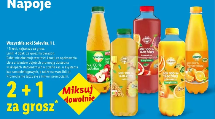 Sok 100% Tłoczony Pomarańcza z miąższem Solevita promocja w Lidl