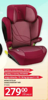Fotelik samochodowy MoMi Mei promocja w Selgros