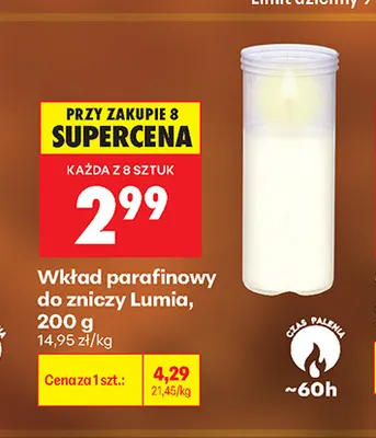 Wkład parafinowy do zniczy Lumia promocja w Biedronka