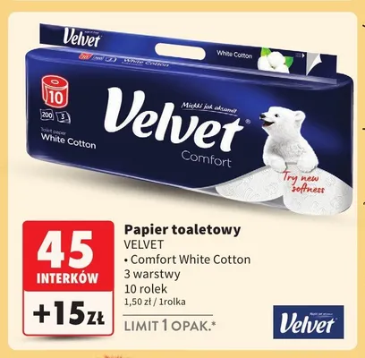 Papier toaletowy Velvet Comfort White Cotton 10-pak promocja w Intermarche