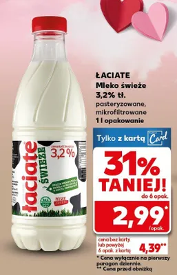 Mleko świeże 3,2% tł. pasteryzowane niefiltrowane promocja w Kaufland