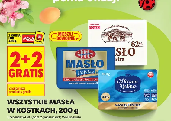 Masło w kostkach 2+2 GRATIS promocja w Biedronka