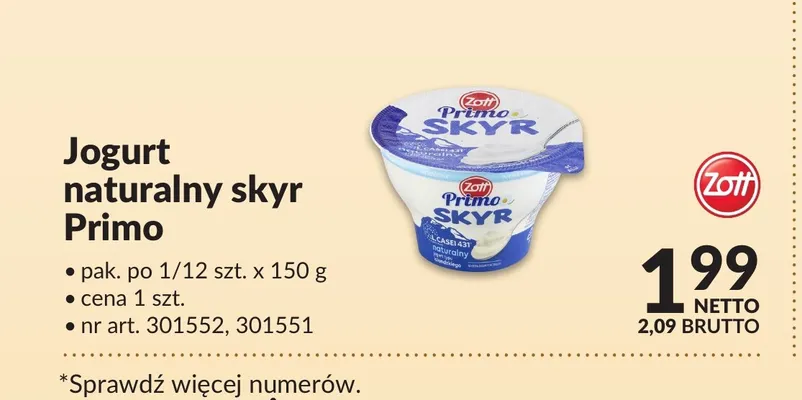 Jogurt naturalny skyr Primo Zott promocja w Makro