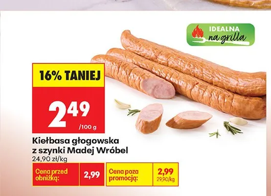 Kiełbasa głogowska z szynki Madej Wróbel promocja w Biedronka
