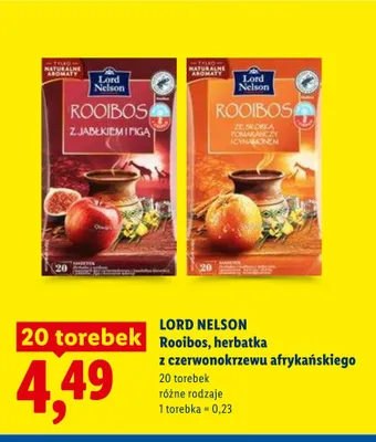 Herbatka z czerwonokrzewu afrykańskiego Lord Nelson Rooibos ze skórką pomarańczy i cynamonem promocja w Lidl