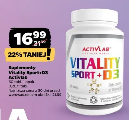 Suplement diety Activlab Vitality Sport+D3 promocja w Netto