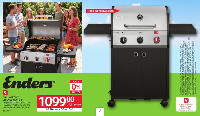 Grill gazowy Chicago Next 3 R promocja w Selgros