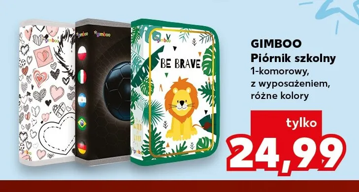 Piórnik szkolny 1-komorowy z wyposażeniem Gimboo promocja w Kaufland