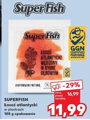 Łosoś atlantycki w plastrach wędzony w dymie dębowym Superfish promocja w Kaufland