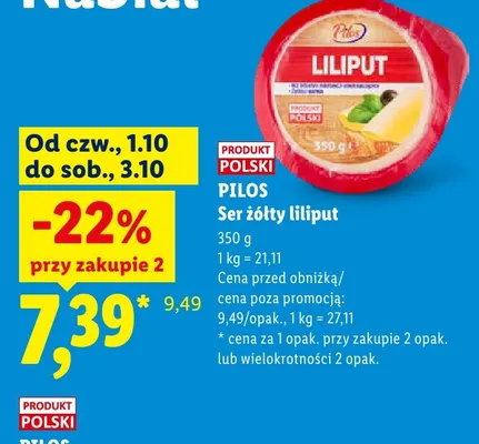Ser żółty liliput Pilos promocja w Lidl