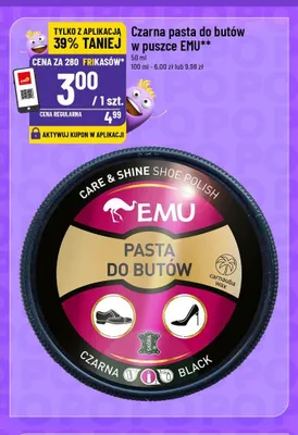 Czarna pasta do butów w puszce Emu promocja w POLOmarket