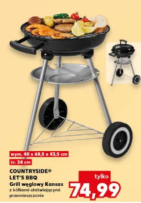 Grill węglowy Kansas z kółkami ułatwiającymi przemieszczanie Countryside Let's Bbq promocja w Kaufland