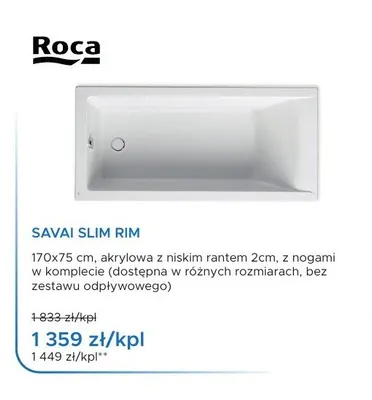 Wanna akrylowa Roca Savai Slim Rim promocja w Blu Salony Łazienek
