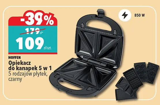 Opiekacz do kanapek Hoffen 5 w 1 czarny promocja w Biedronka