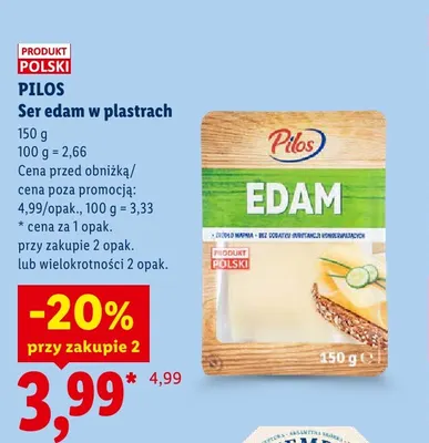 Ser edam w plastrach Pilos promocja w Lidl