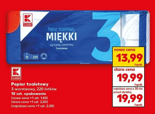 Papier toaletowy mięki 3-warstwowy 10 szt. promocja w Kaufland