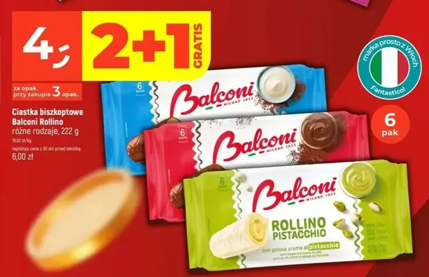 Ciastka biszkoptowe Balconi Rollino Pistacchio 6-pak promocja w Dealz