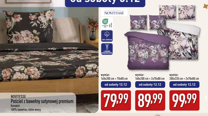 Pościel z bawełny satynowej premium 160x200 cm Novitesse promocja w Aldi