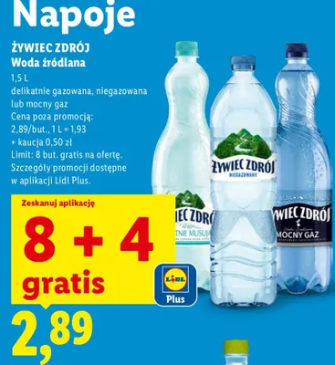 Woda źródlana gazowana, niegazowana lub mocny gaz promocja w Lidl