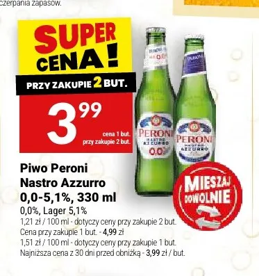 Piwo Peroni Nastro Azzurro Lager 5,1% promocja w Twój Market