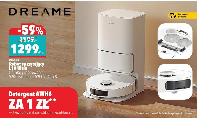 Robot sprzątający L10 Ultra z funkcją mopowania, 5300 Pa, bateria 5200 mAh x 8 promocja w Biedronka Home