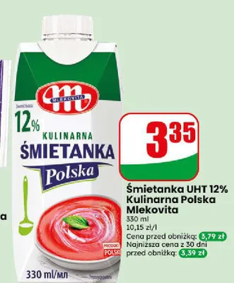 Śmietanka UHT Kulinarna Polska Mlekovita 12% promocja w Dino