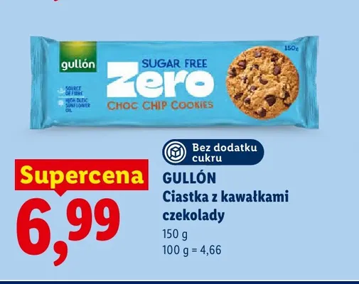 Ciastka z kawałkami czekolady bez dodatku cukru Gullón Zero promocja w Lidl