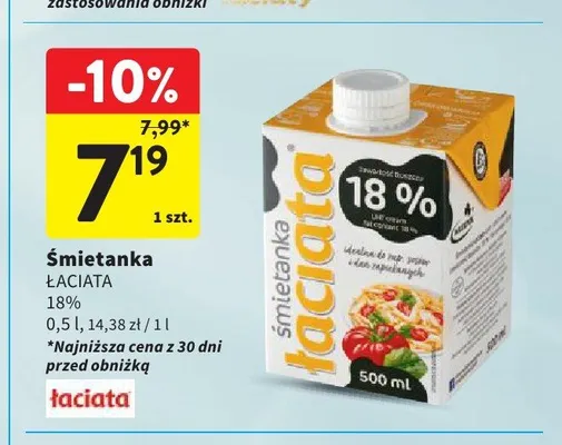 Śmietanka Łaciata 18% promocja w Intermarche