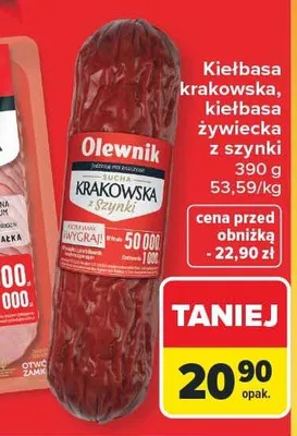 Kiełbasa krakowska, kiełbasa żywiecka z szynki promocja w Carrefour Market