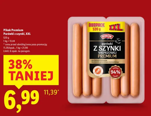 Parówki z szynki wieprzowej premium, XXL promocja w Lidl