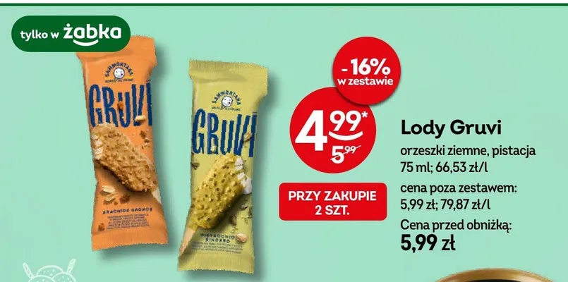 Lody Gruvi orzeszki ziemne, pistacja promocja w Żabka