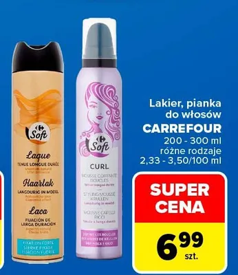 Lakier do włosów Carrefour Soft Laque promocja w Carrefour Market