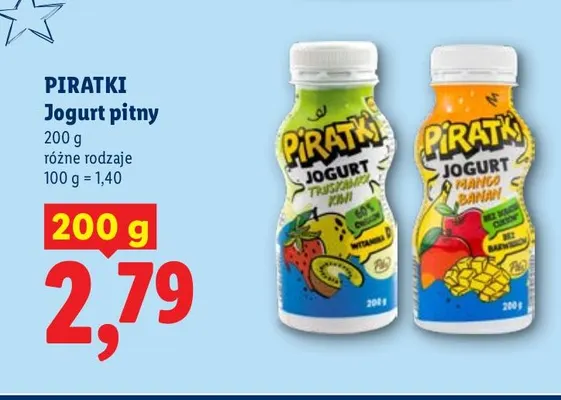 Jogurt pitny truskawka kiwi Piratki promocja w Lidl
