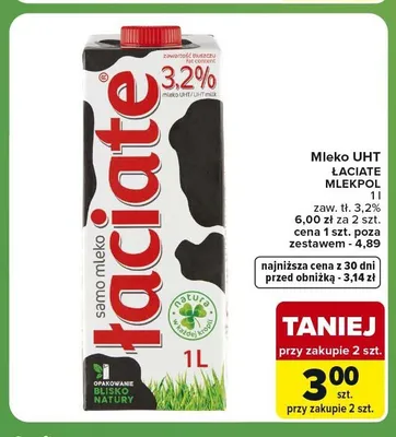 Mleko UHT Łaciate 3,2% promocja w Carrefour Express