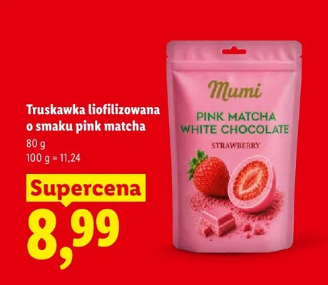Truskawka liofilizowana o smaku pink matcha Mumi promocja w Lidl