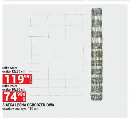 Siatka leśna ogrodzeniowa ocynkowana wys. 150 cm rolka 50 m oczko 12x30 promocja w Merkury Market