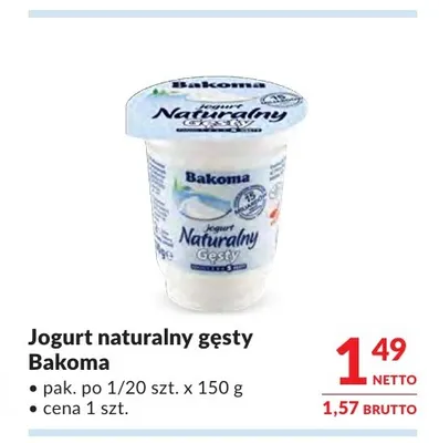 Jogurt naturalny gęsty Bakoma promocja w Makro