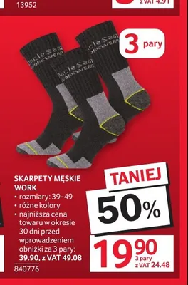 Skarpety męskie Work Uncle Sam 3-pak promocja w Selgros