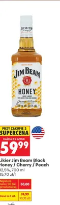 Likier Jim Beam Black Honey/Cherry/Peach (przy zakupie 2 szt.) promocja w Biedronka