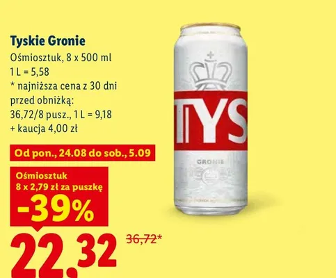 Piwo Tyskie Gronie 8-pak 500 ml promocja w Lidl