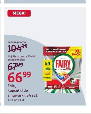 Kapsułki do zmywarki Fairy Platinum Plus promocja w Rossmann