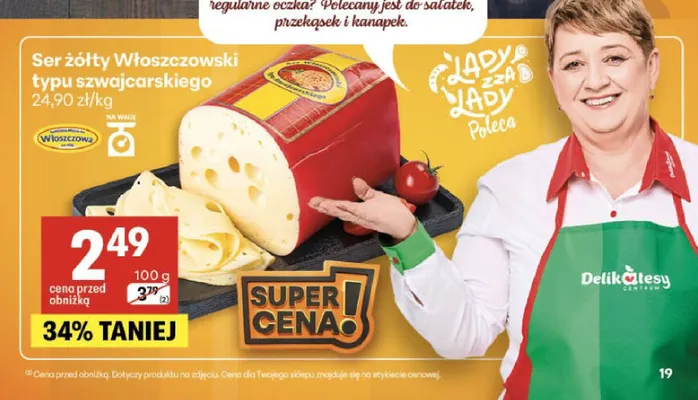 Ser żółty Włoszczowski typu szwajcarskiego promocja w Delikatesy Centrum