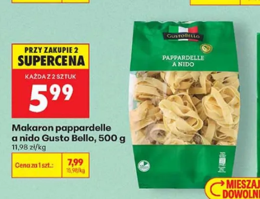 Makaron pappardelle a nido Gusto Bello promocja w Biedronka