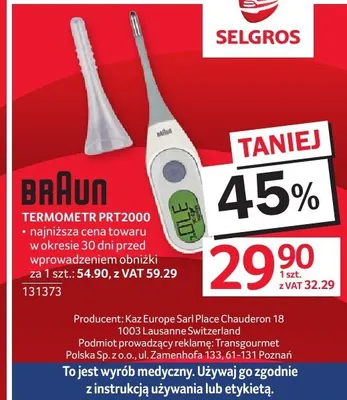 Termometr Braun PRT2000 promocja w Selgros