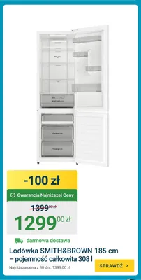 Lodówka SMITH&BROWN 185 cm – pojemność całkowita 308 l promocja w ERLI