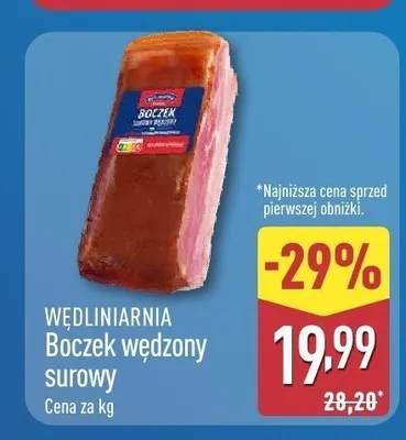 Boczek wędzony surowy Wędliniarnia promocja w Aldi