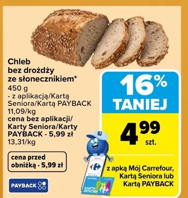 Chleb bez drożdży ze słonecznikiem Carrefour promocja w Carrefour