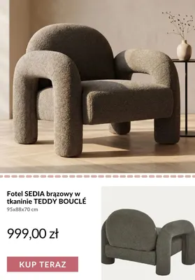 Fotel Sedia brązowy w tkaninie Teddy Bouclé promocja w Homla
