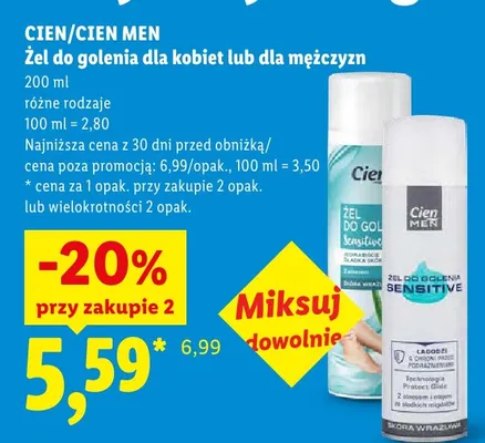 Żel do golenia dla kobiet Cien Sensitive promocja w Lidl