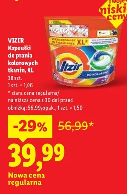 Kapsułki do prania kolorowych tkanin VIZIR XL promocja w Lidl